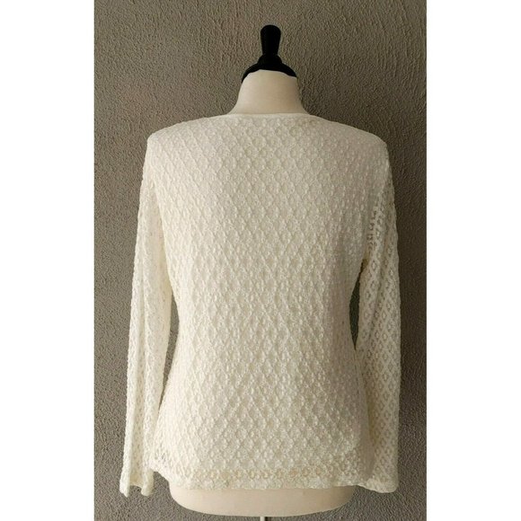 NWOT Calvin Klein Long Sleeve Stretchy Lace Top in Blizzard (Ivory) Size M - Picture 3 of 6